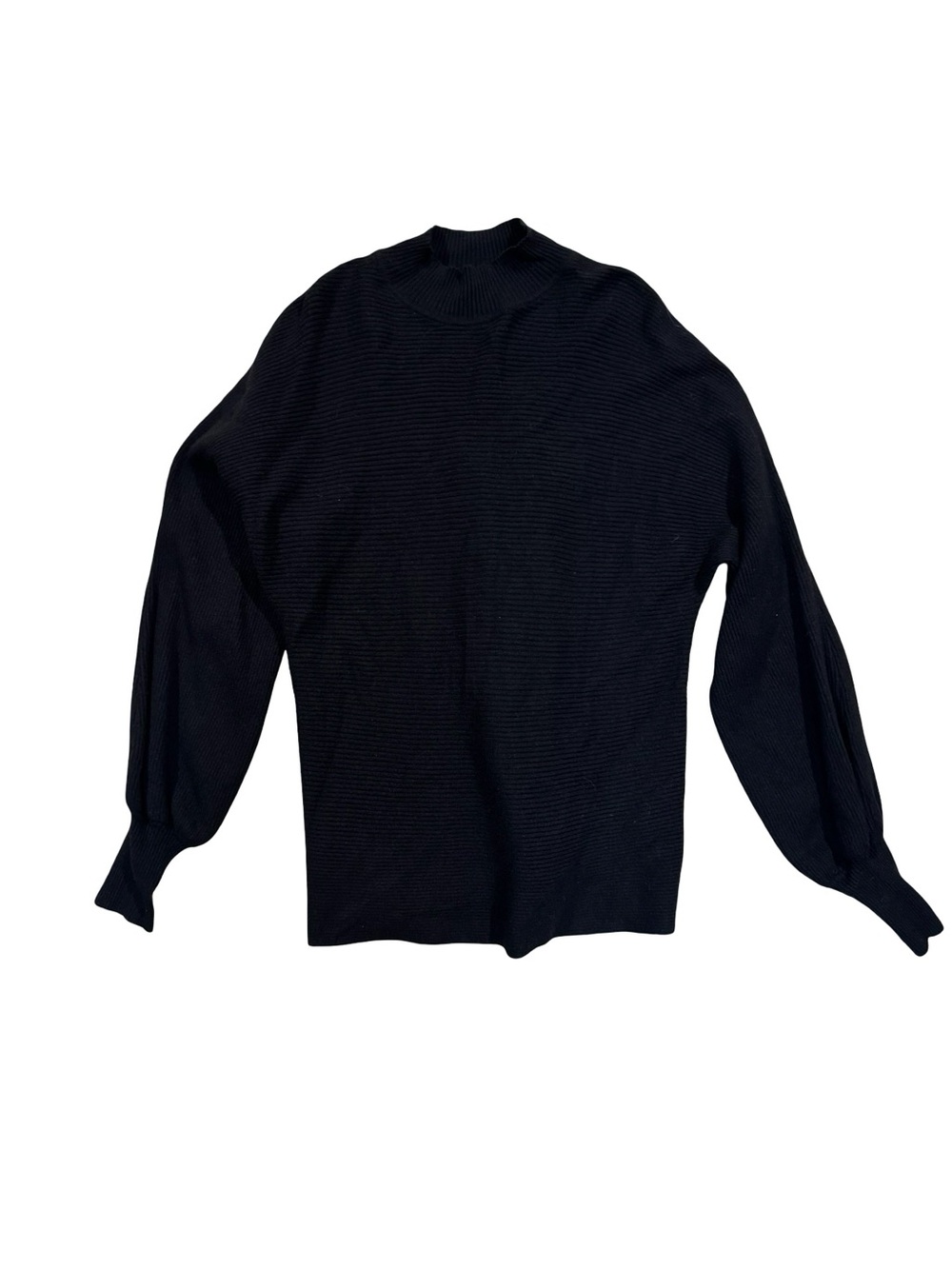 Tahari Black Ribbed Mock-Neck Sweater with Balloon Sleeves Size Small